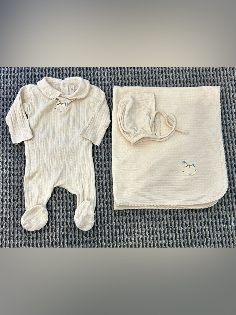Bebe Organic Rocking Horse Footie, Bonnet and Blanket